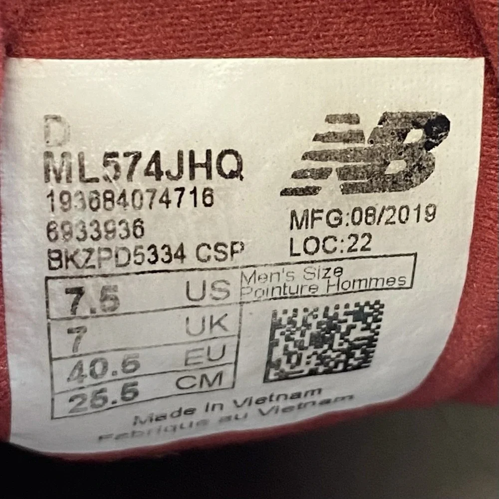 New Balance Sneakers Mens 7.5 D 574 ML574JHQ Red Athletic Casual Gym Shoes